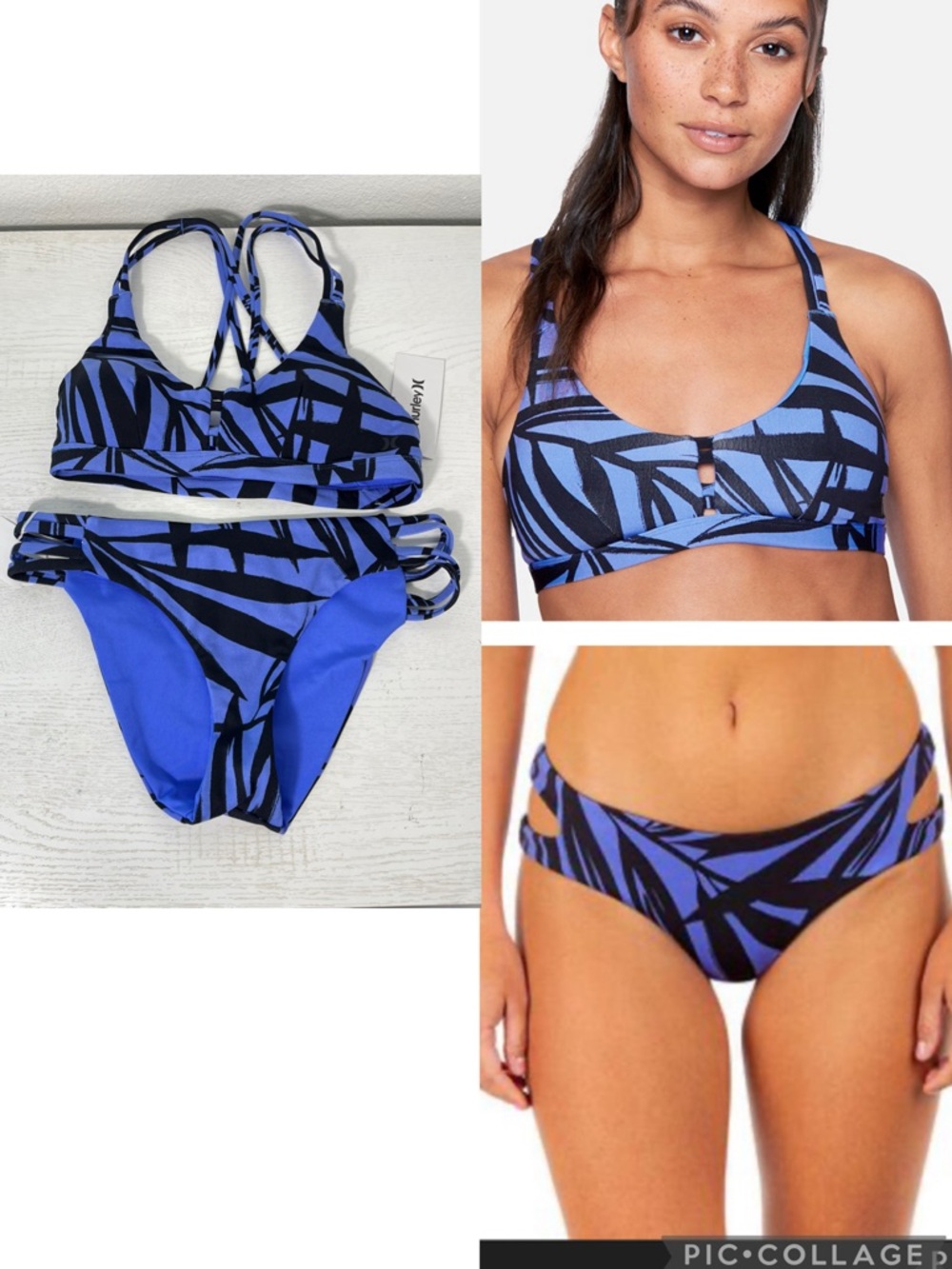 Hurley Lagoon Leaves Two-Piece Set Scoop Neck Bikini Top & Moderate Bottom Small
